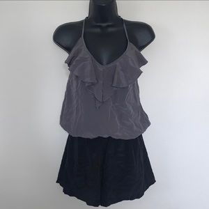 Express Charcoal Grey and Black Ruffle Silk Halter Romper